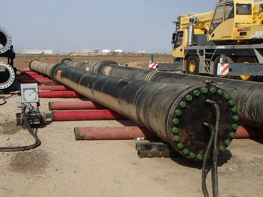 Marine hose hydrostatic test in progress