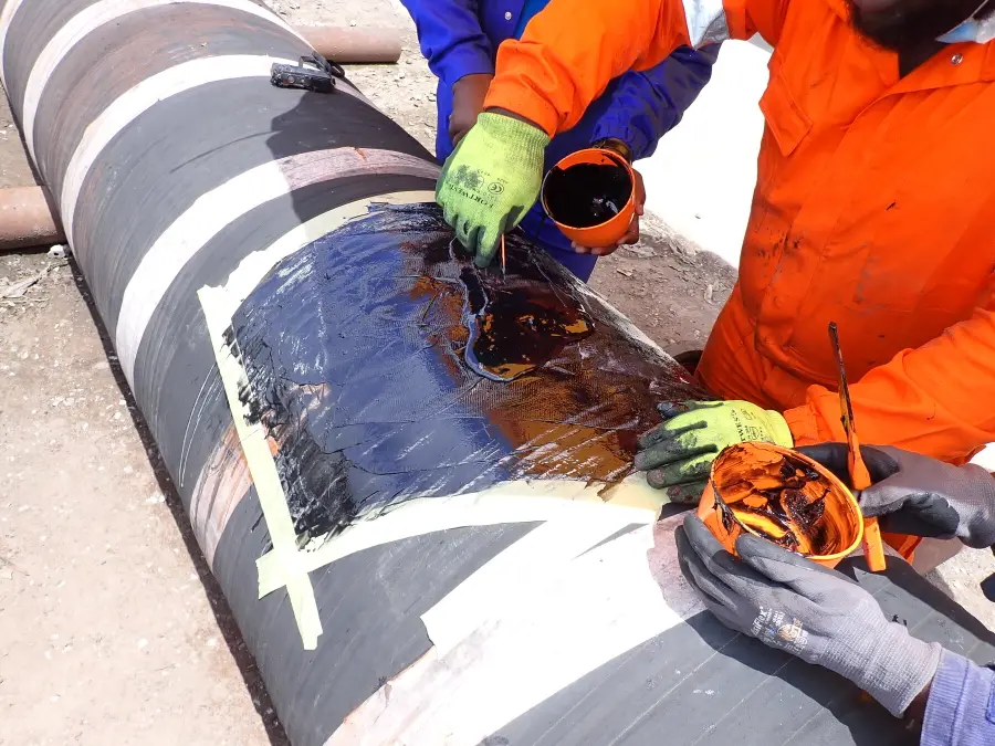 Marine hose outer cover repair in progress